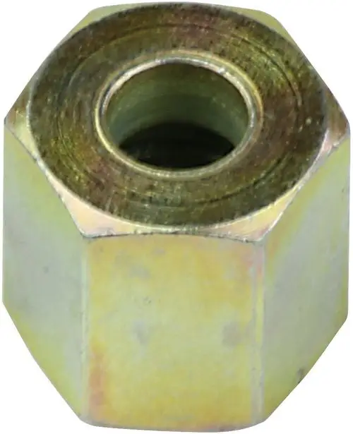Sechskantmutter von Bosch aus Metall, mit innerem Gewinde, in einer goldenen Farbtönung. Optimal zum Befestigen und Sichern von Bauteilen.